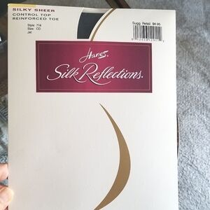 Silk Reflections Pantyhose Jet Black Size CD Control Top Reinforced Toe NIB